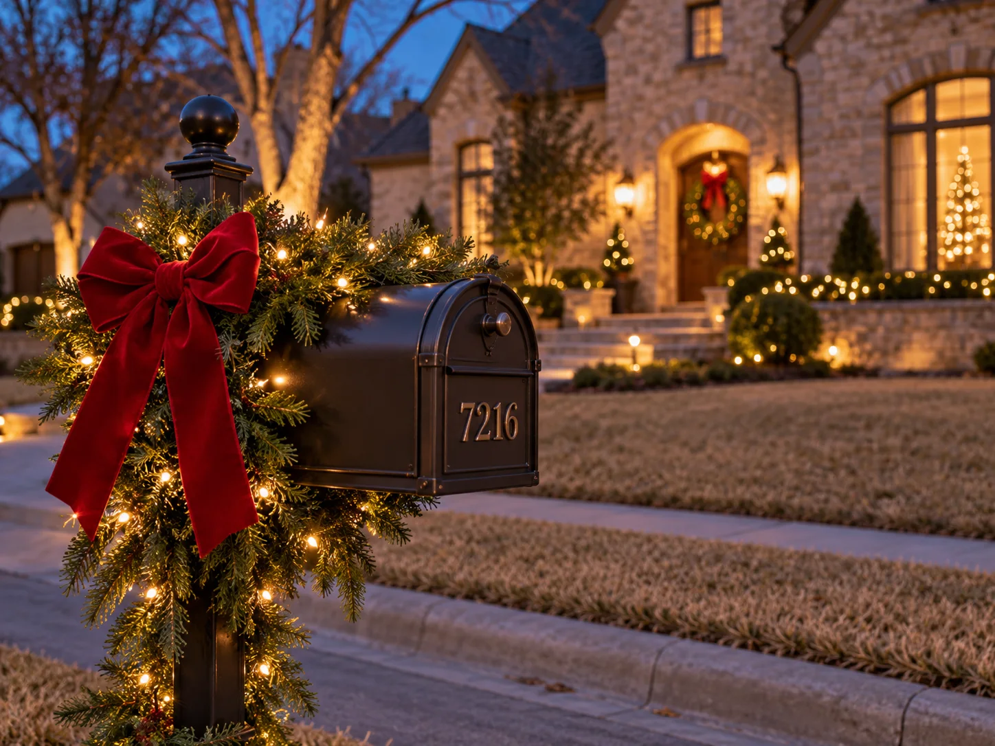 Concept: garland and lights around a mailbox.